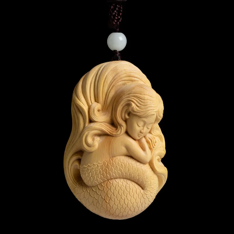 

XS37-8CM Boxwood Sleeping Mermaid Sculpture Beauty Figurine Collection Pendant Symbol of Love Car Home Décor