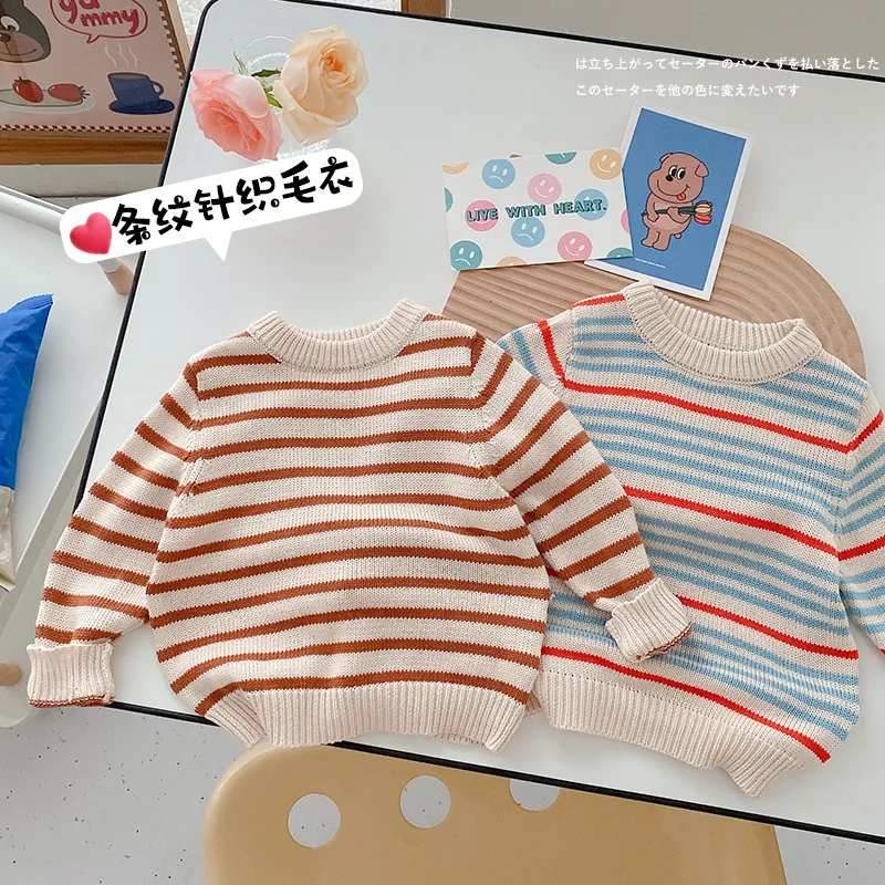 

Children Striped Sweater 0-6 Years Old Autumn Boys Girls Bottom Shirt Baby Fashion Sweater Toddler Infant Knitted Clothes Kawaii