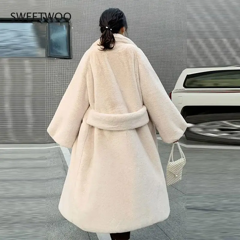 Loose Warm Outwear Luxury Faux Fur Coats Long Women Parka Fashion 2021 Winter Thick Imitation Mink Jacket Female Belt