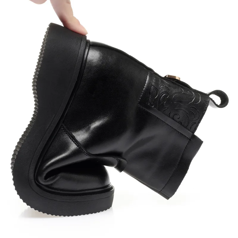 2023 New Mother Boots Wedges Zipper Non-slip Women Winter Boots Large Size Casual Shoes Genuine Leather Snow Boots for Women