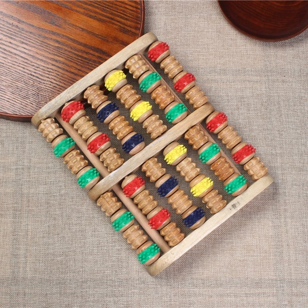 

3 6 Rows Wooden Foot Massager Roller Heath Therapy Acupressure Relax Massage Pain Stress Relief Shiatsu Roller Feet Massager