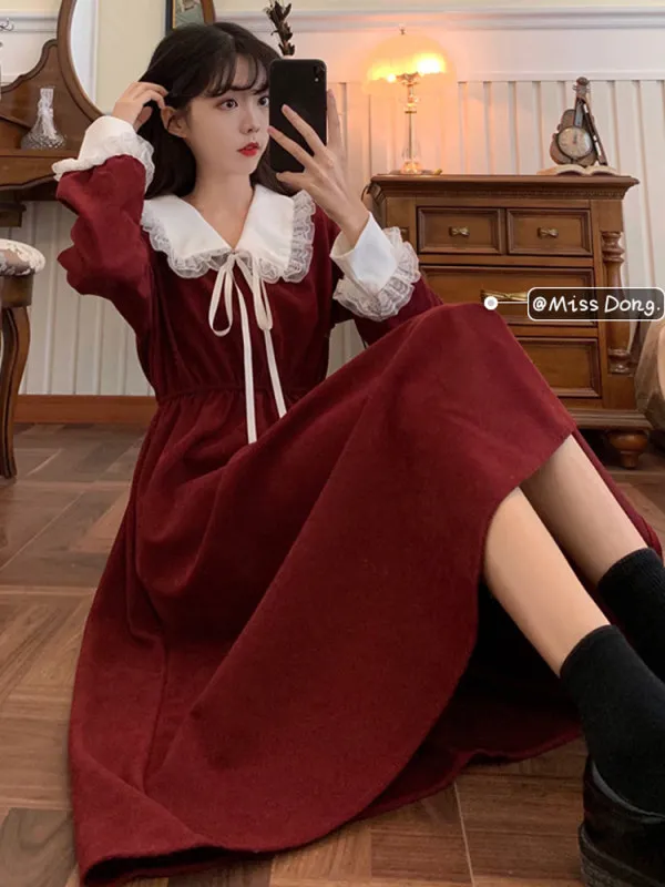 2023 Vestidos De Mujer Fashion Dresses for Women Sweet Peter Pan Collar Slim Fit Temperament Robe Femme Lace Korean Chic Dress