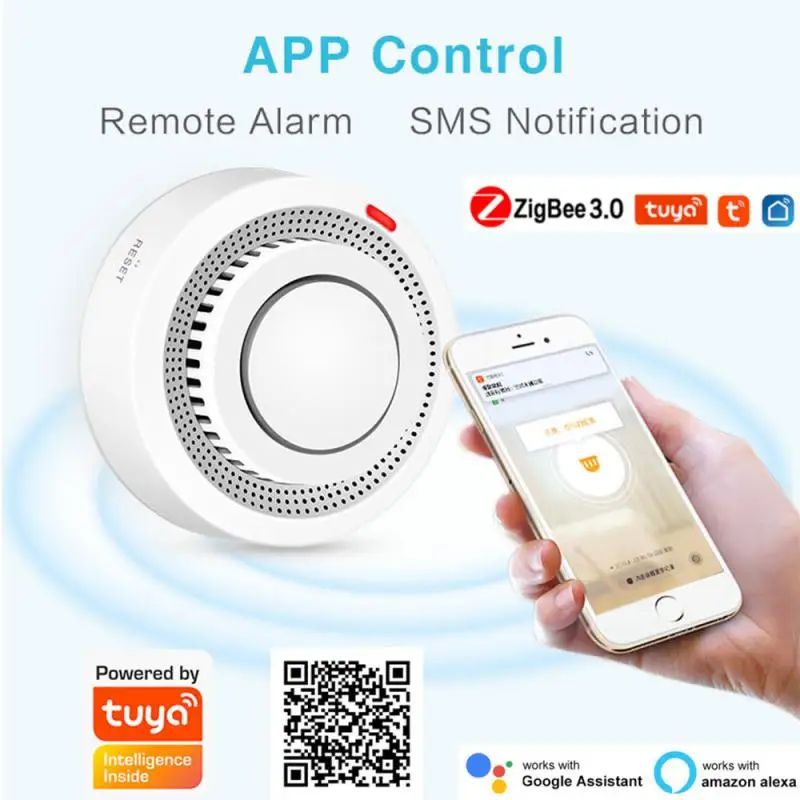 

Tuya Zigbee WiFi Smart Smoke Detector Remote Monitoring Smart Fire Alarm 80dB Sound Photoelectric Smart Life Smart Home Gadget