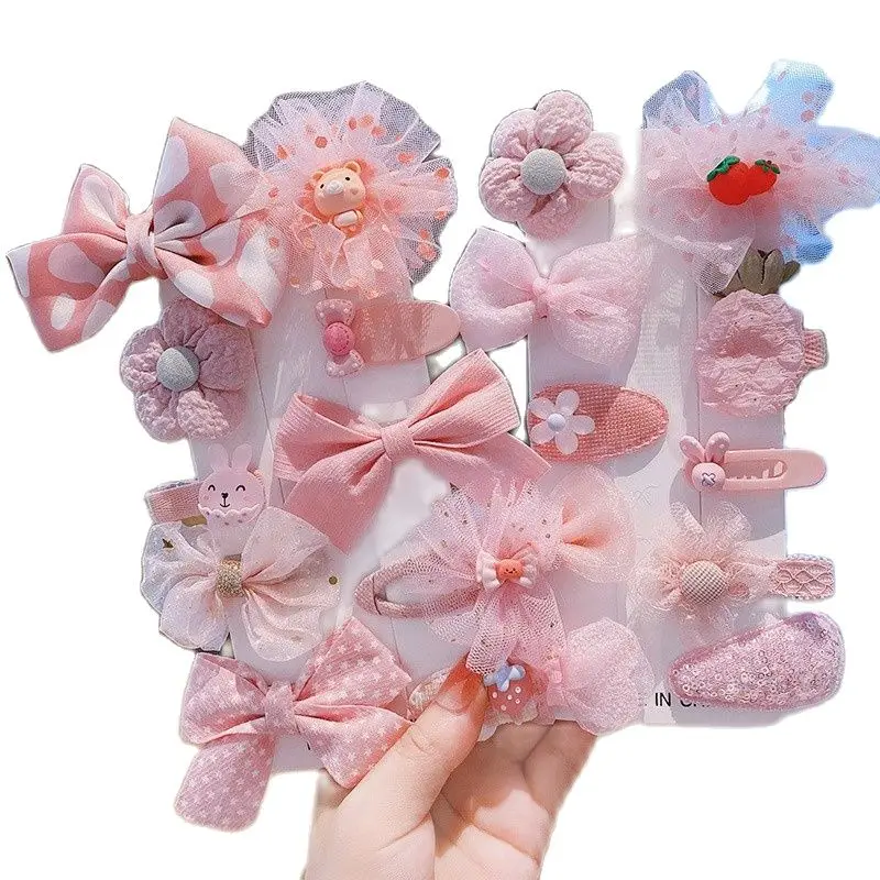 

Children's hairpin net yarn cute baby hair accessories Korean girl's bow flower does not hurt hair hairpin princess headdress