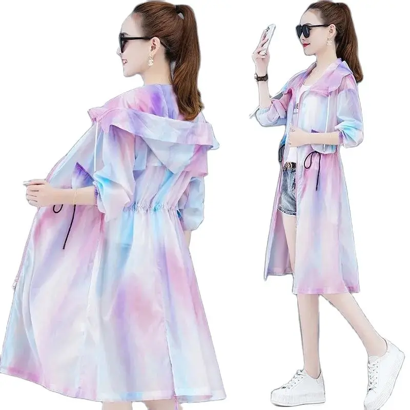 

Sunscreen Women Long Section New Summer Thin Section Long-Sleeved Cardigan Colorful Coat Summer Windbreaker Sunscreen Clothing