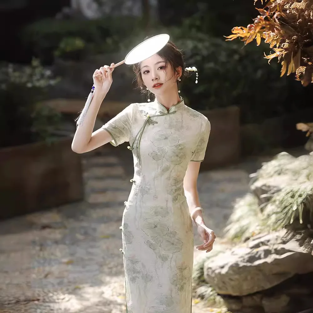 Летнее китайское сексуальное женское платье Ципао с коротким рукавом улучшенное