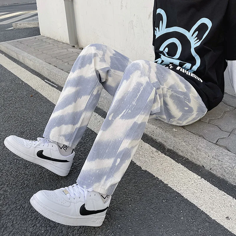 Four Seasons Men's Jeans Tie-dye Jeans Trend Hip-hop Street Elastic Waist Wide Leg Pants Fashion Street Men's Ins Hot Sale JEANS