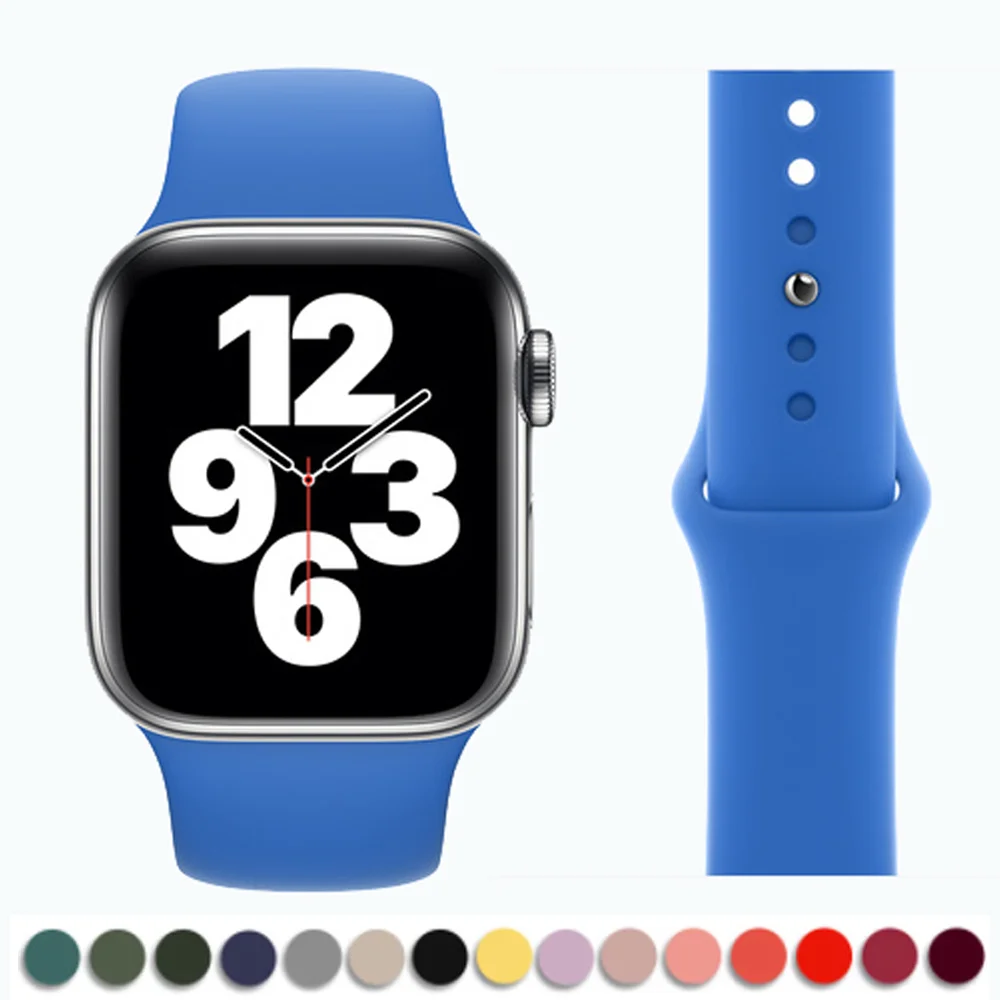 

Band For Apple Watch strap 44mm 40mm 42mm 38mm 44 mm Silicone bracelet wristband pulseira correa iwatch SE 6 5 4 3 7 45mm 41mm