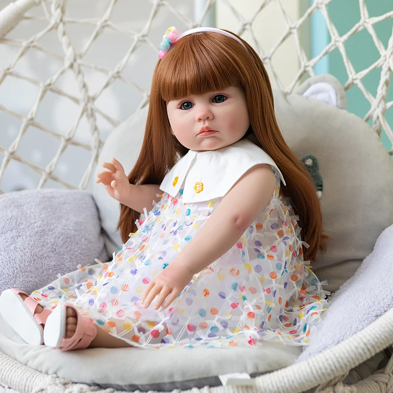 

60CM Toddler Girl Standing Baby Doll Reborn Princess Julieat Long Red Hair Soft Cuddly Body Gifts for Children