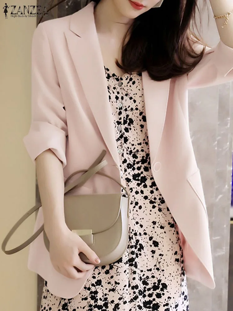 

Женский весенний блейзер с карманами ZANZEA, элегантный официальный Блейзер, корейская мода, офисные женские повседневные костюмы, куртки с длинным рукавом, верхняя одежда
