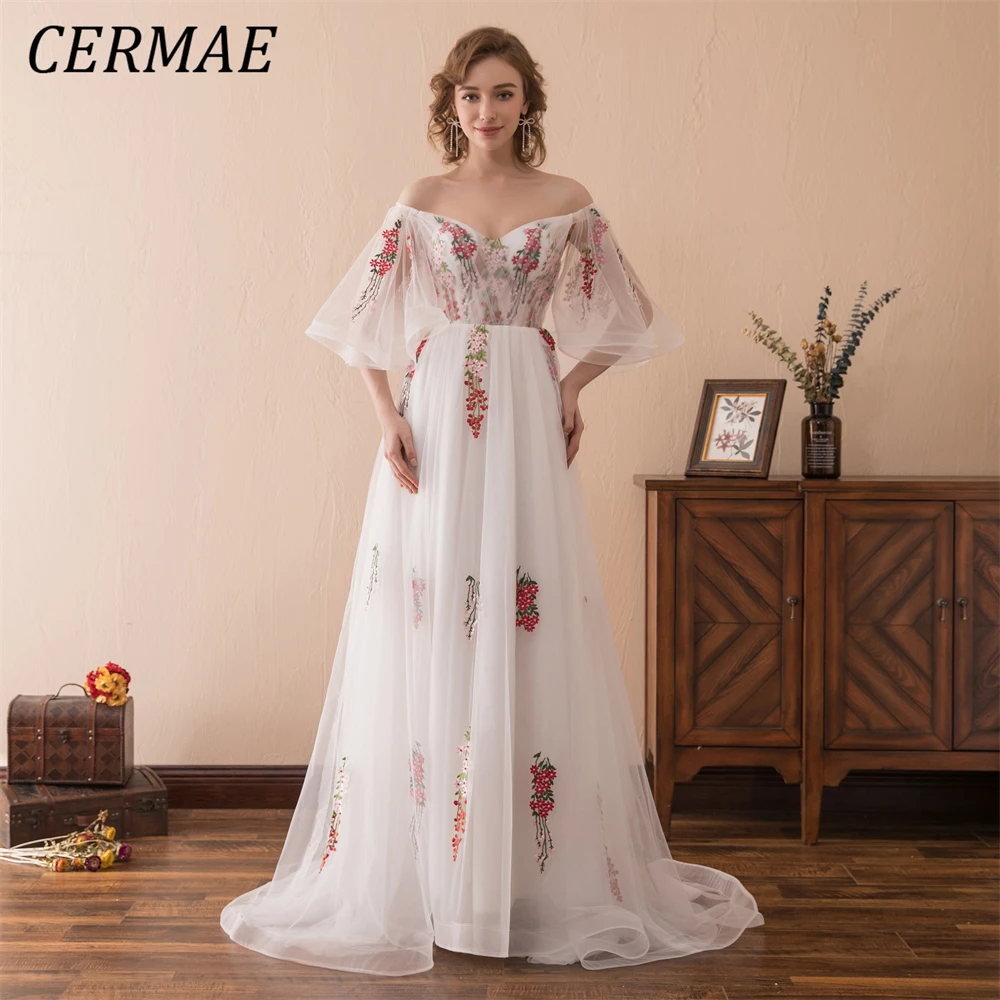 

CERMAE A-Line Chiffon Embroidery Wedding Gown Prom White V-Neck Lace Up Party Dresses for Women 2023 PHOTO FACTORY PRICE