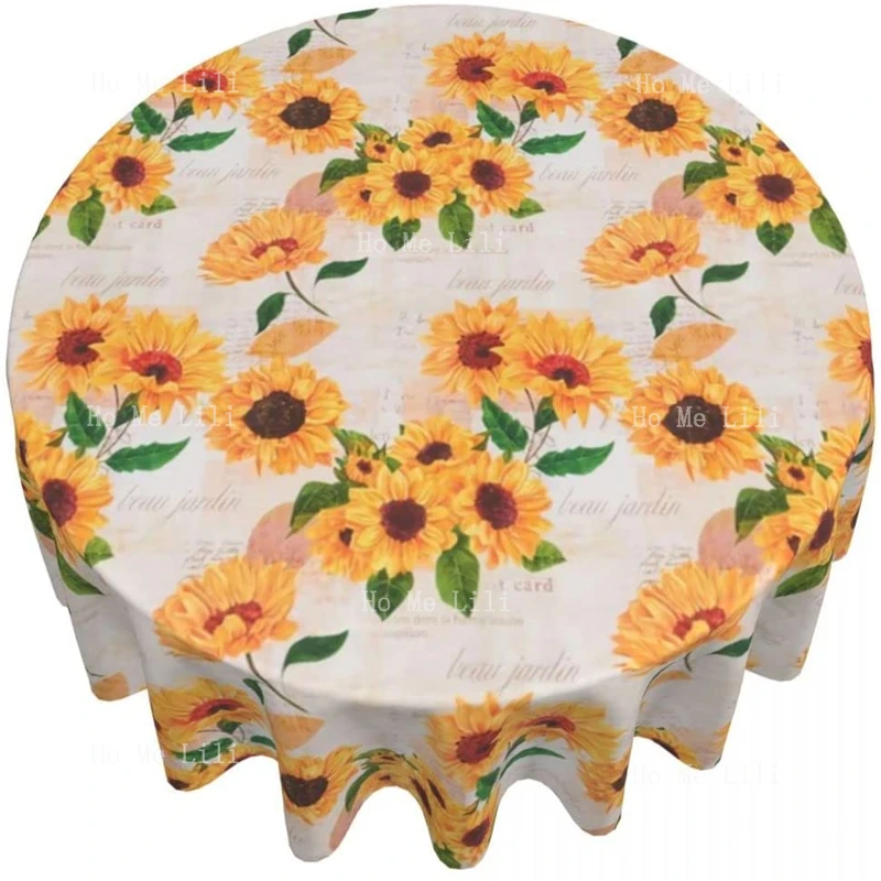 

Vintage Sunflower Spring Summer Autumn Rustic Wood Grain Round Tablecloths For Kitchen Party Dinner Decoration