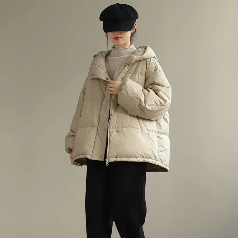 Winter 2022 New Oversize Duck Down Coat Women Short Warm Hooded Jackets Autumn Fashion Black Casual Parkas Female Clothes Tops