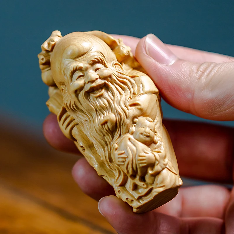 

7 см искусственная скульптура Будды с резьбой по дереву и тремя звездами домашний декор