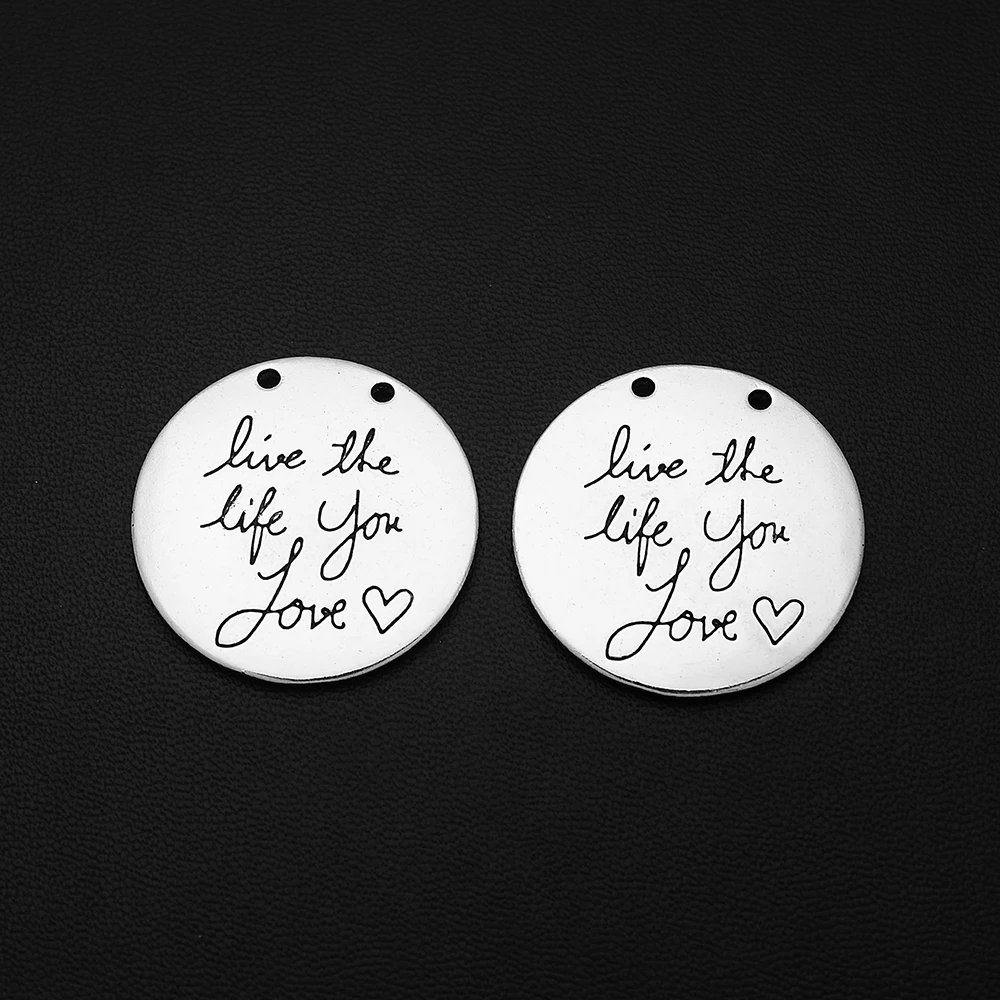 

1pcs/Lots 30mm Antique Silver Plated Live The Life You Love Charms Letter Heart Pendants For Jewelry Making Wholesale Bulk Ite