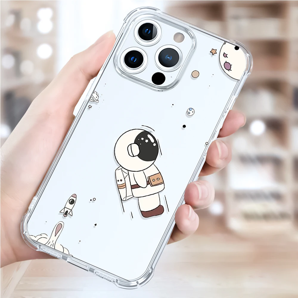 

Cartoon Astronaut Case for Iphone SE2020 6S 11 12 13 Pro Max 7 8 Plus X XR XS Max Transparent Silicone Shockproof Cover Fundas