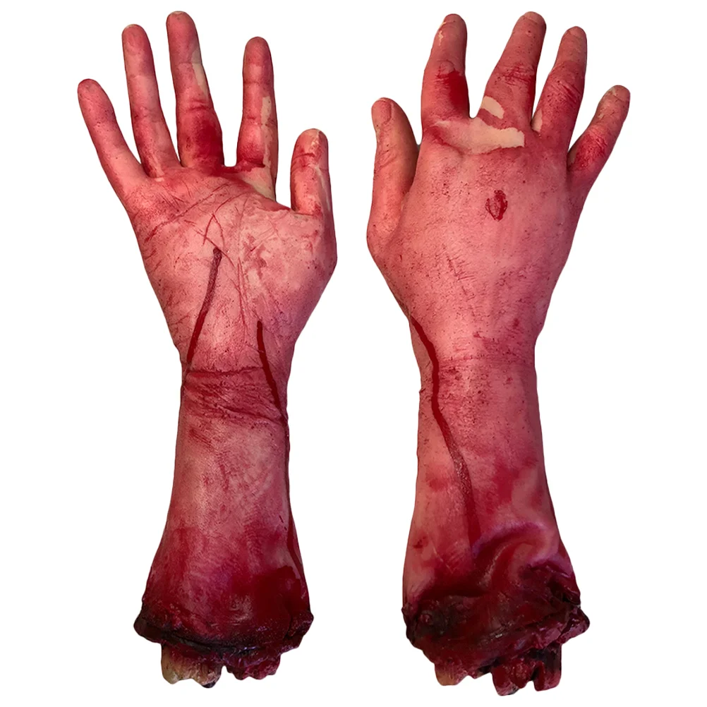 

2Pcs severed- hand Blood Props, Scary Broken Severed Hand Body Parts Creepy Severed Broken Arm for Haunted House Decor blood