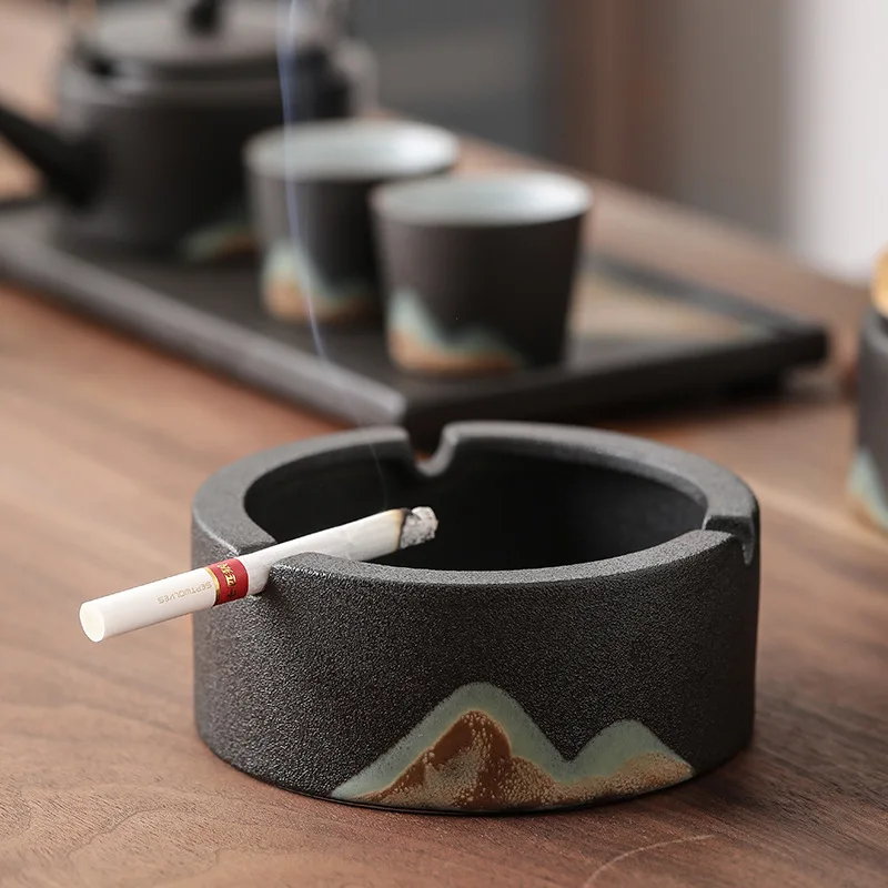 

Глазурованная разноцветная пепельница ручной работы Грубая керамика креативная домашняя офисная гостиная домашняя круглая керамика