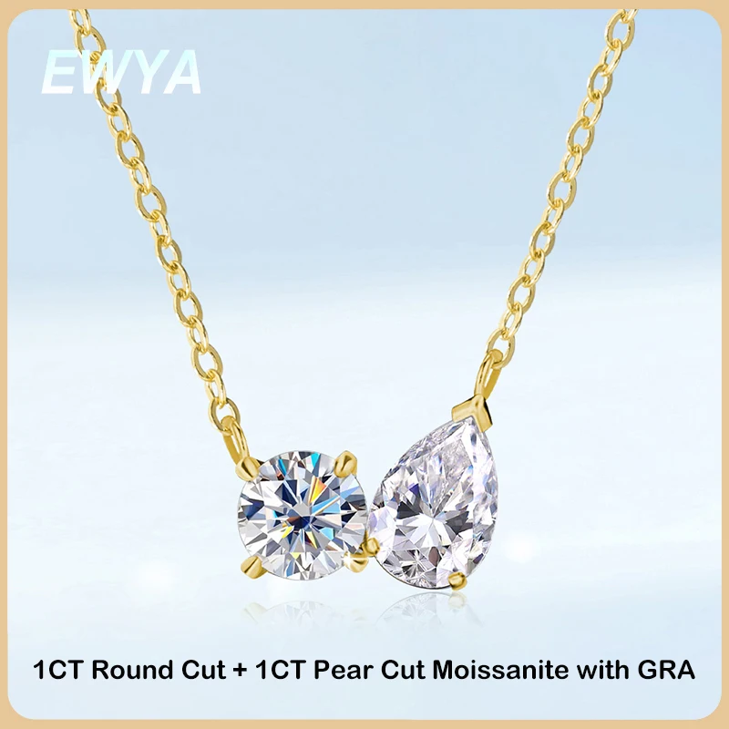 EWYA Pear Round Cut 2cttw D Цвет Муассанит Алмазная Подвеска для Женщин Мужчин 925