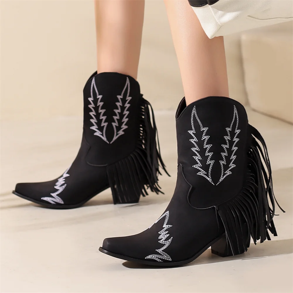 Women Ankle Boots 2022 New Designer Luxury High Heel Embroidered Women Shoes Elegant Winter Plus Size Pointed Lady Low Boots