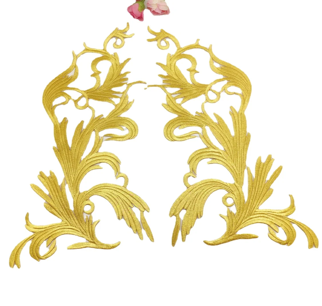 Золотые нашивки с вышивкой 1 пара аппликации цветами для одежды украшения сделай