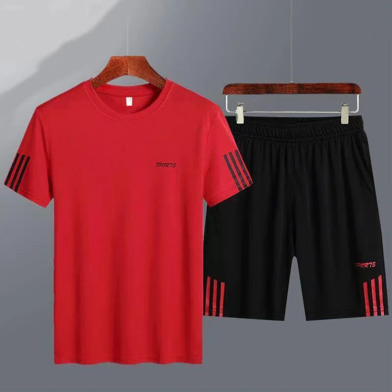 

Men's T-shirt + Shorts Set Summer Breathable Casual T shirt Running Set Fashion Harajuku Solid Color Male Sport Suit 2022 New