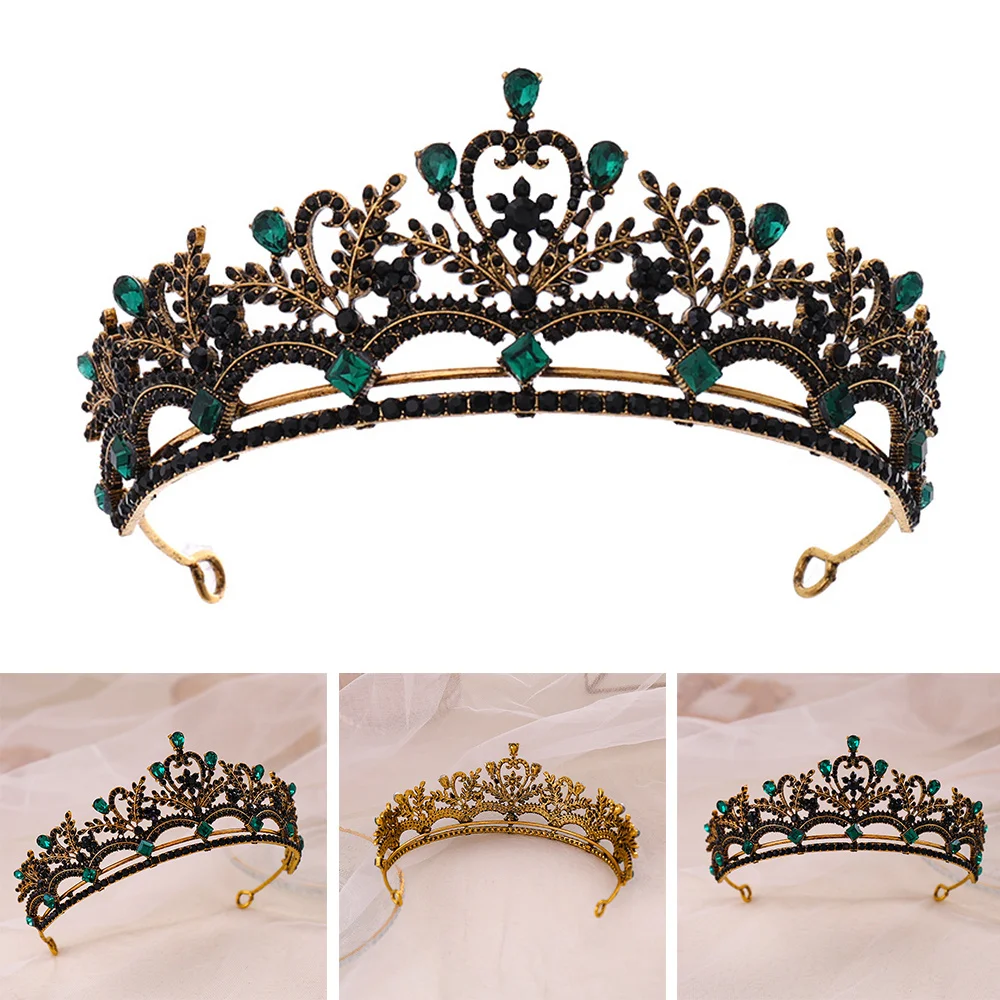 

Корона в стиле барокко, черная украшенная зеленой стразы, аксессуар для невесты для укладки, аксессуары для волос для вечеринки, Корона из д...