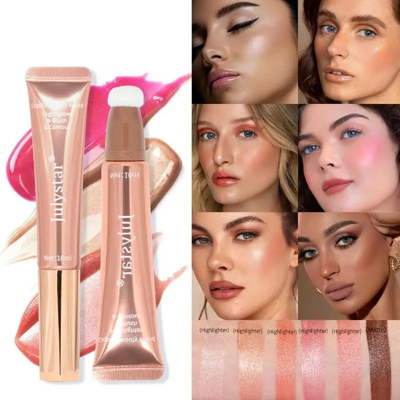 

Жидкий потенциозный матовый текстурированный хайлайтер, ручка для лица, румяна, палочка с подушкой-аппликатором для женщин, свиданий, отпуска, ежедневный макияж