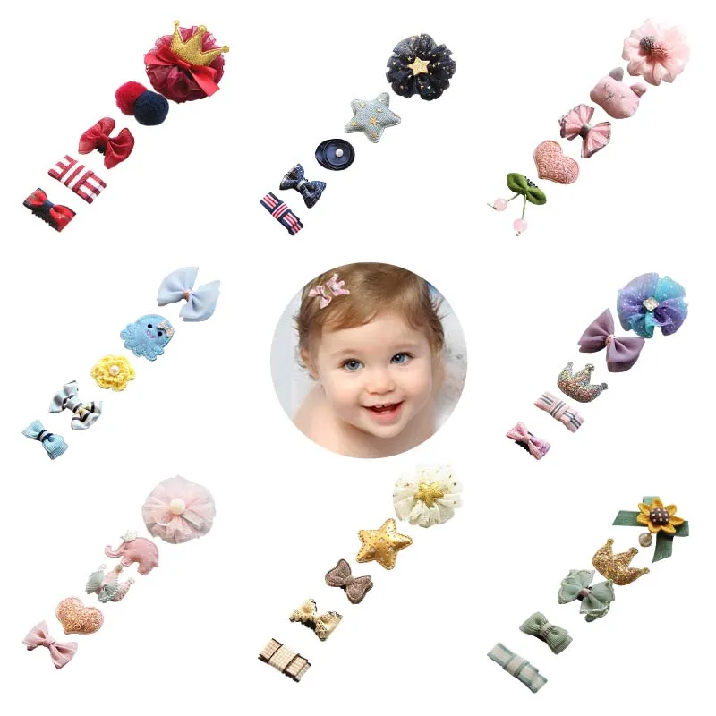 5pc/set Baby Glitter Crown Baby Hair Clip Hair Bow Princess Barrettes Girls Side Bangs Clip Headdress Baby Accessories Kids Gift