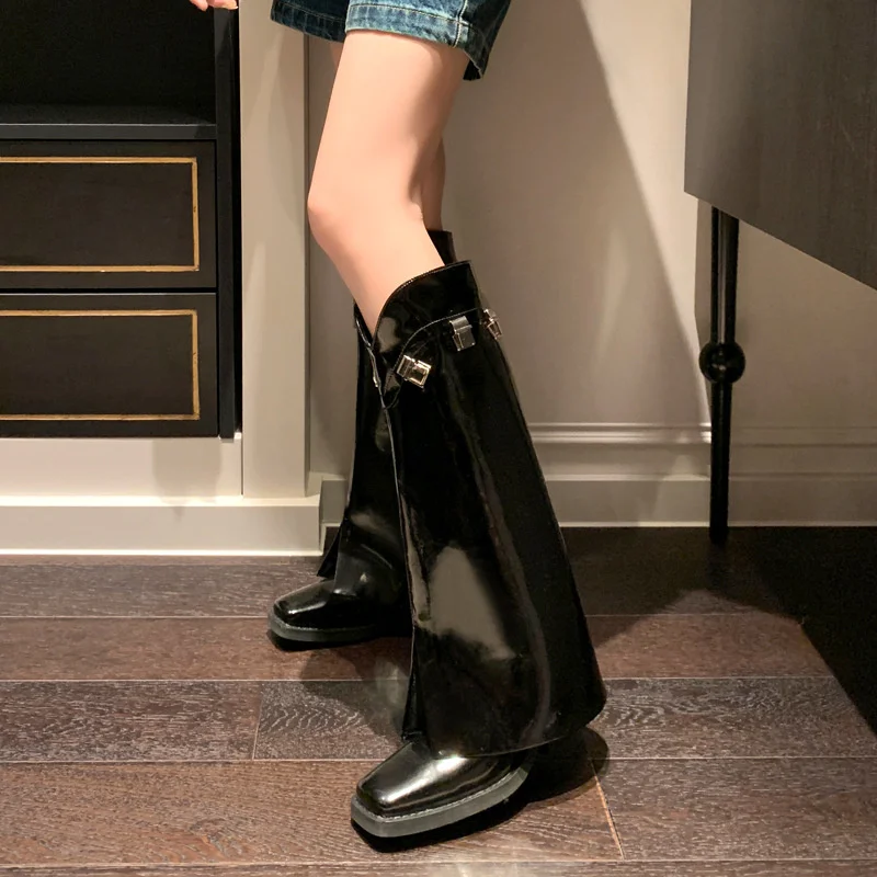 Niche Design Pants Boots Children's Real Soft Skin Chelsea Boots Street Boots High Heels Western Knight High Boots