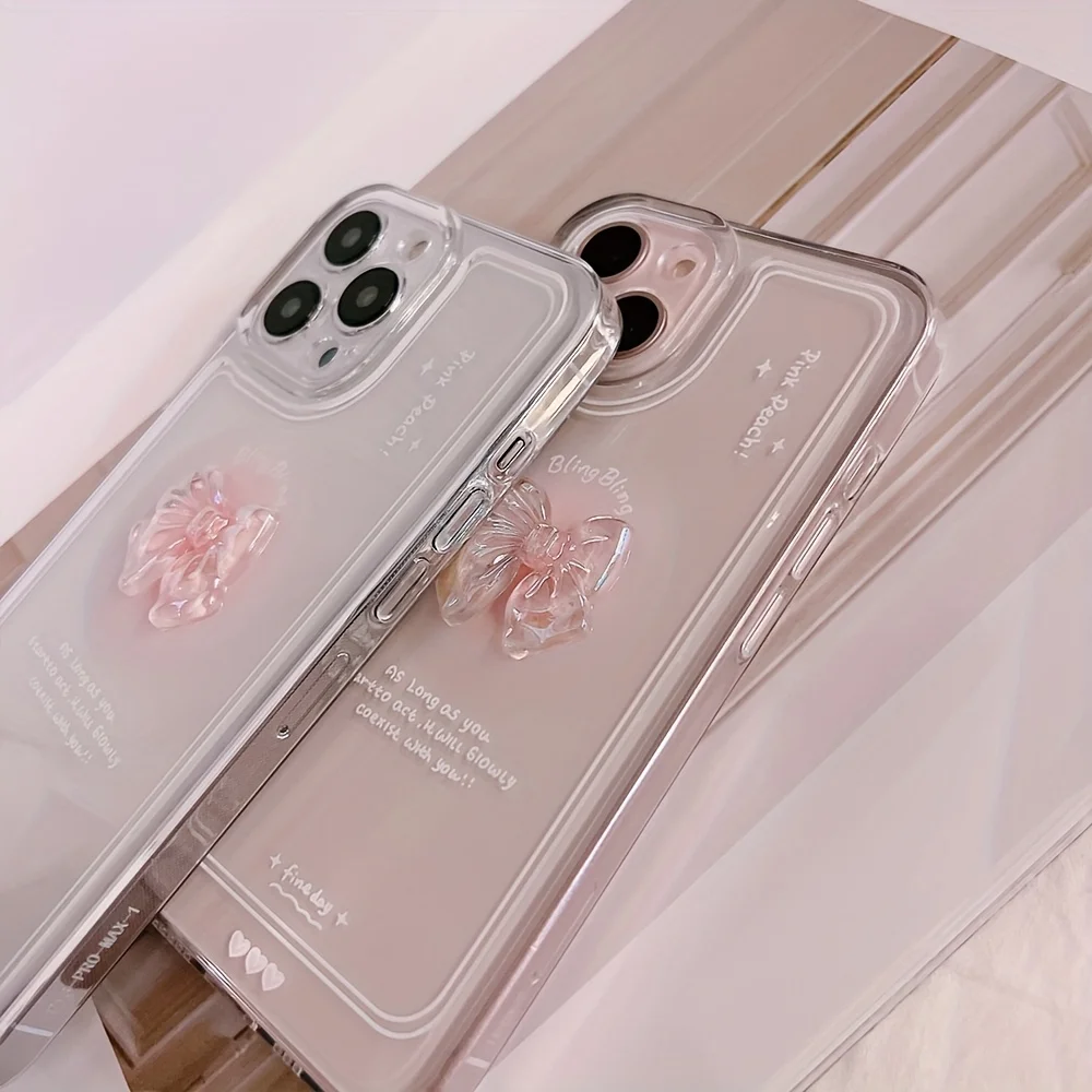 Фото 3D-прозрачный розовый чехол для телефона с бантом и блестками для Xiaomi 17 Pro Max 15 Ultra 15T Pro 14T 13 Mi 11 Lite 5G №4