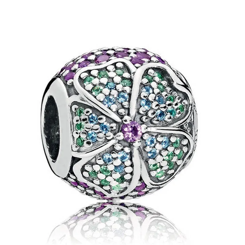 

Оригинальные моменты великолепного цветения с разноцветными кристаллами подходят для Pandora 925 пробы серебряный браслет Diy ювелирные изделия