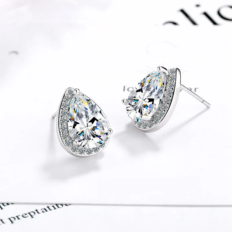 

Sparkling Water Droplet Radiant Teardrop Stud Earring for Women Girl Lady Fine Jewelry Gift AAA Zircon