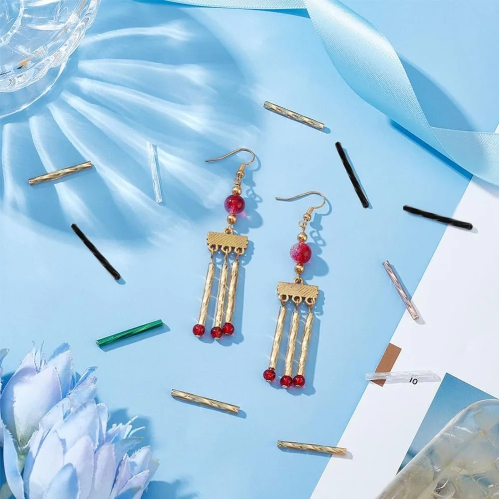 420 шт. 7 цветов стеклянные витые бусины гальванические непрозрачные трубчатые