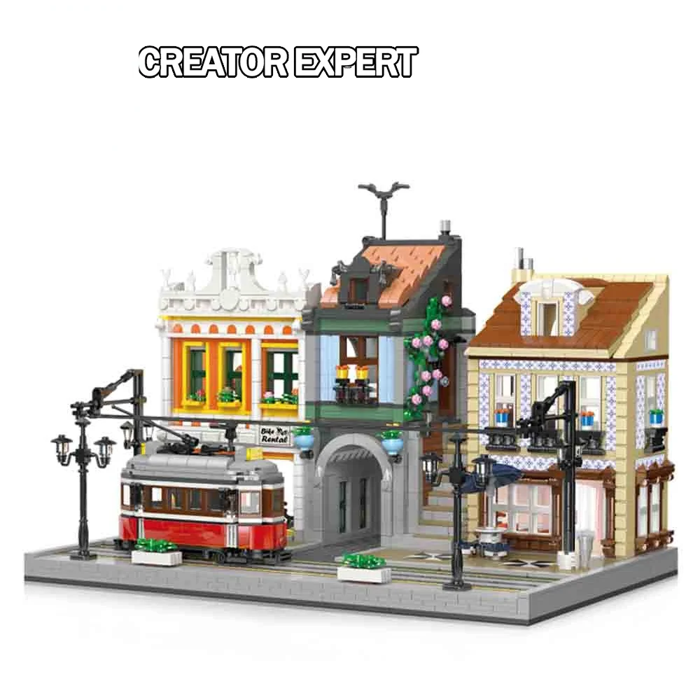 

Creatoring Expert Ideas Street View The Lisbon Tram 89127 Moc Bricks Modular House Model Building Blocks Toys Downtown Dinner