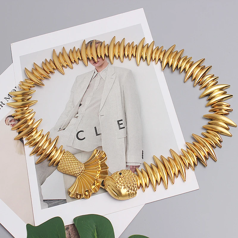 Designer Belts For Women High Quality Luxury Brand Female Elastic Gold Chain Belt Ladies Waist Fish Metal Dress Waistband 2022