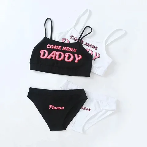 Newest Arrival  New Style Women Sexy Sets COME HERE DADDY Letter Print Vest Tops+Underpants Cropped Feminino Pajamas Set