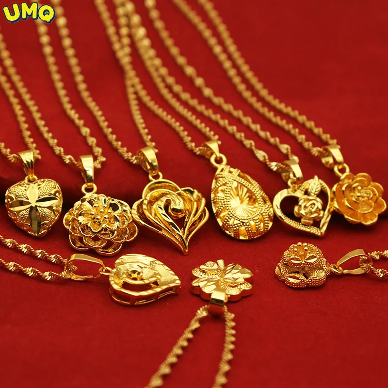 

Ожерелье из настоящего 24-каратного золота, онлайн-трансляция красного цвета для женщин, цепочка с кулоном, ювелирные изделия из 18-каратного ...