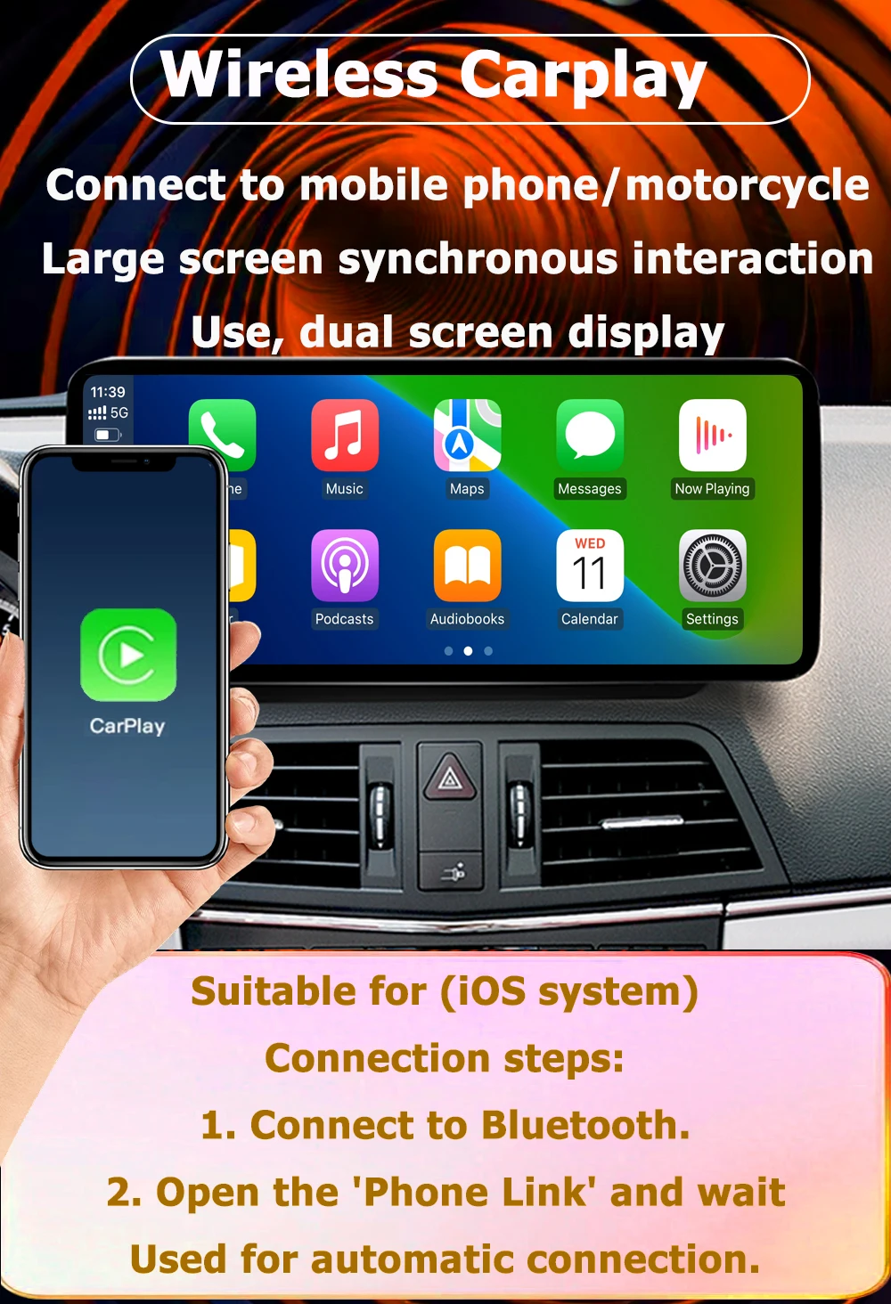 Фото Автомагнитола Android 16 для Mercedes Benz C-класса W204 2011-2014 (правый руль) с DSP, GPS, 4G, разделенным экраном, Bluetooth и Wi-Fi №5