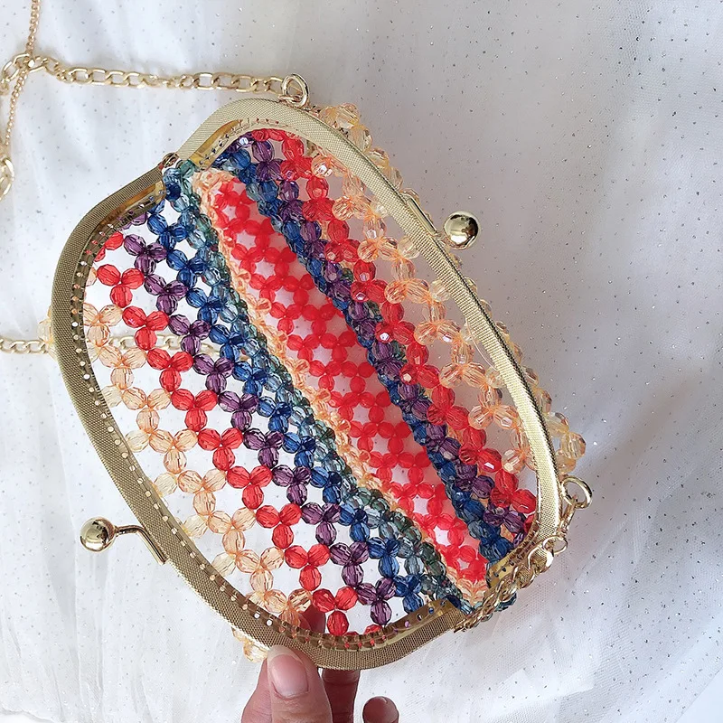 Сумка женская с прозрачными бусинами популярный саквояж ручной работы из бисера