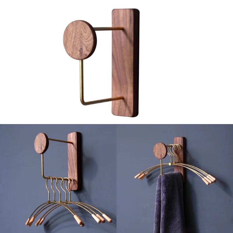 

Walnut Rack Rack Brass Hanger Storage Storage Bedroom Vintage Hanging Household Hanger Hanging Hanger Clothes Black Wall Rack