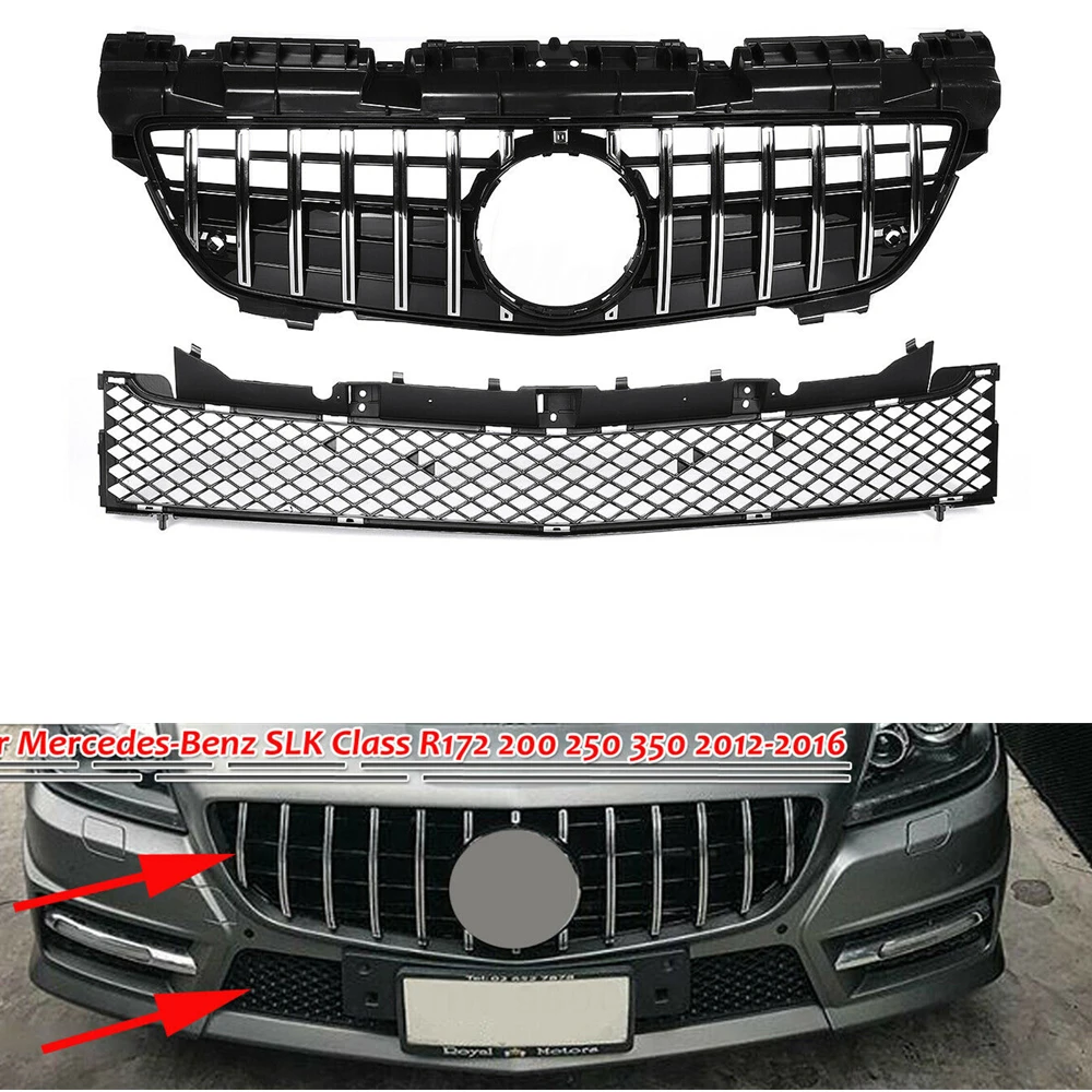 

2 PCS For Mercedes Benz SLK R172 SLK200 SLK350 GT 2012-2016 Front Upper Grille & Lower Grill Bumper Hood Mesh Grid Grating