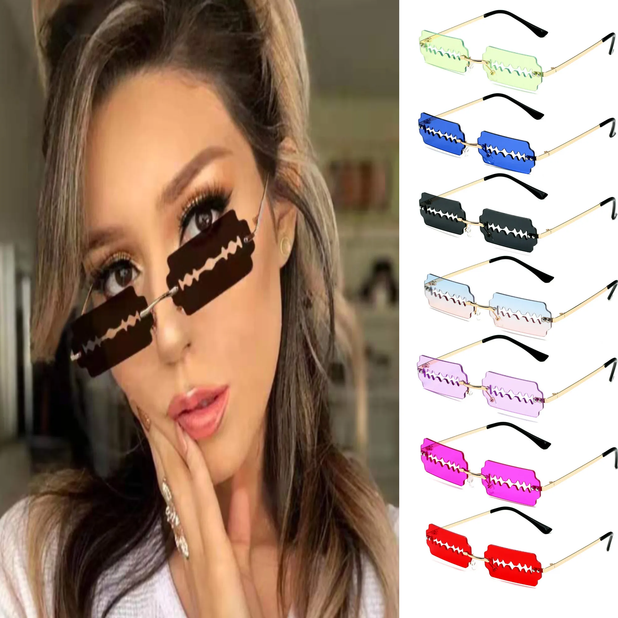

Hot Sale Rimless Rectangle Sunglasses Women Personality Trend Unique Razor Blade Funny Sun Glasses Catwalk Party Hip Hop Eyewear