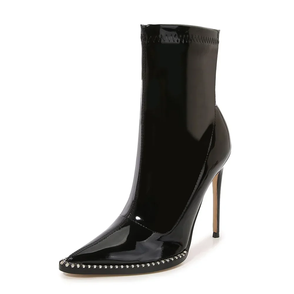 Великолепные ботильоны Челси в оправе со стразами средние сапоги на шпильке