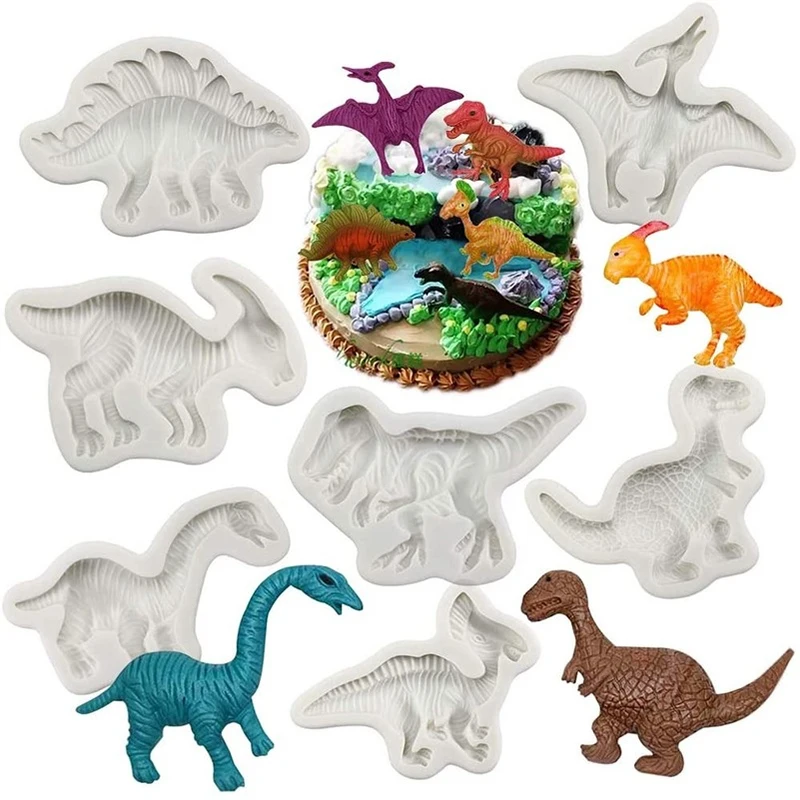 

7pc/set Chocolate Mold Cartoon Dinosaur Silicone Mold DIY Jewelry Ornaments Birthday Party Cake Decoration Clay Fondant