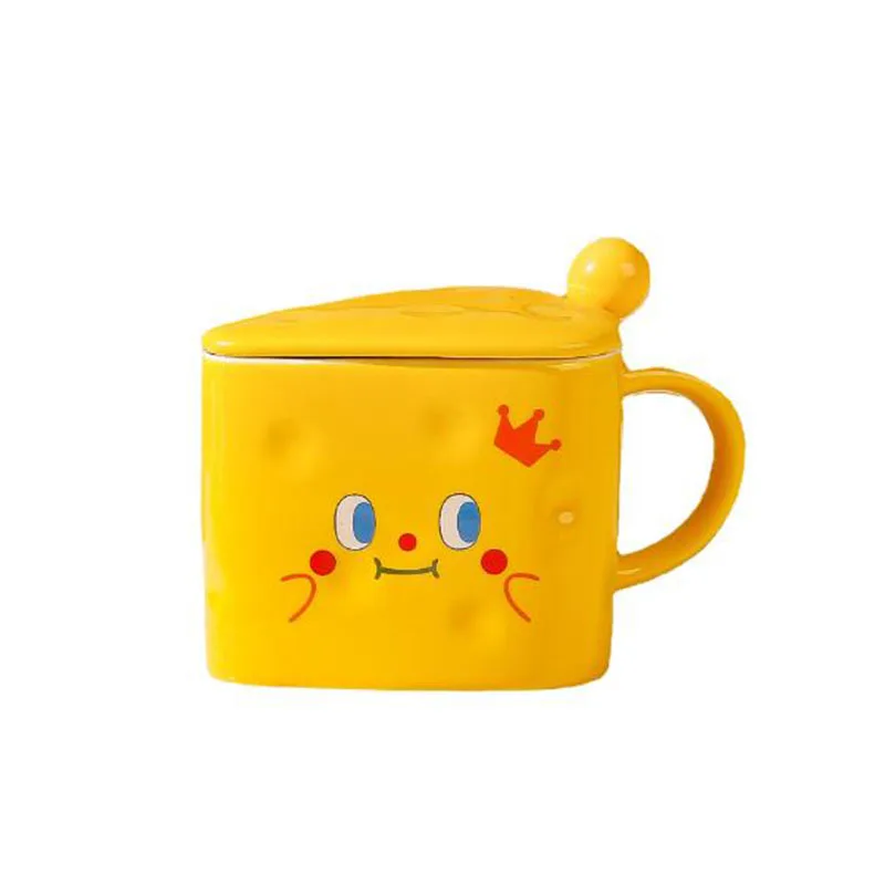 

Porcelain Cheese Milk Mug With A Spoon and Lid Cute Handgrip Coffee Mug Water Cup for Office Household Drinking Supply