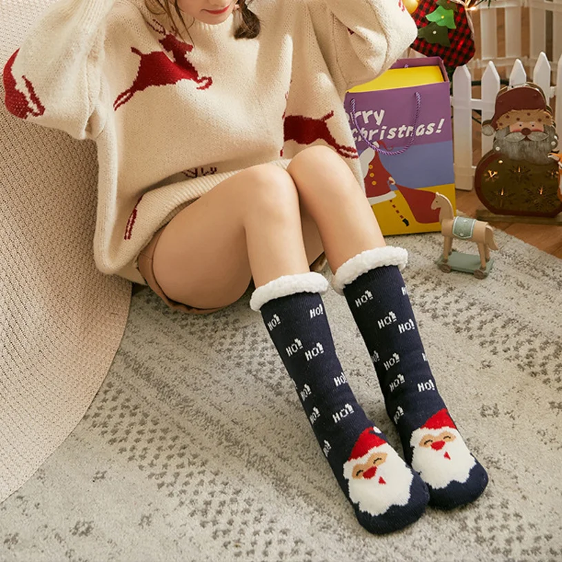 Christmas Fuzzy Socks Grip Womens Floor Sock Soft Female Shoes Home Indoor Christmas Gifts Silicone Non Slip Floor Slipper Sock