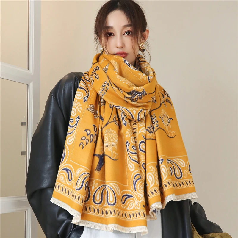

Winter Warm Cashmere Scarf for Women Paisley Printed Pashmina Shawl Female Echarpe Thick Blanket for Ladies Stoles Bufanda New