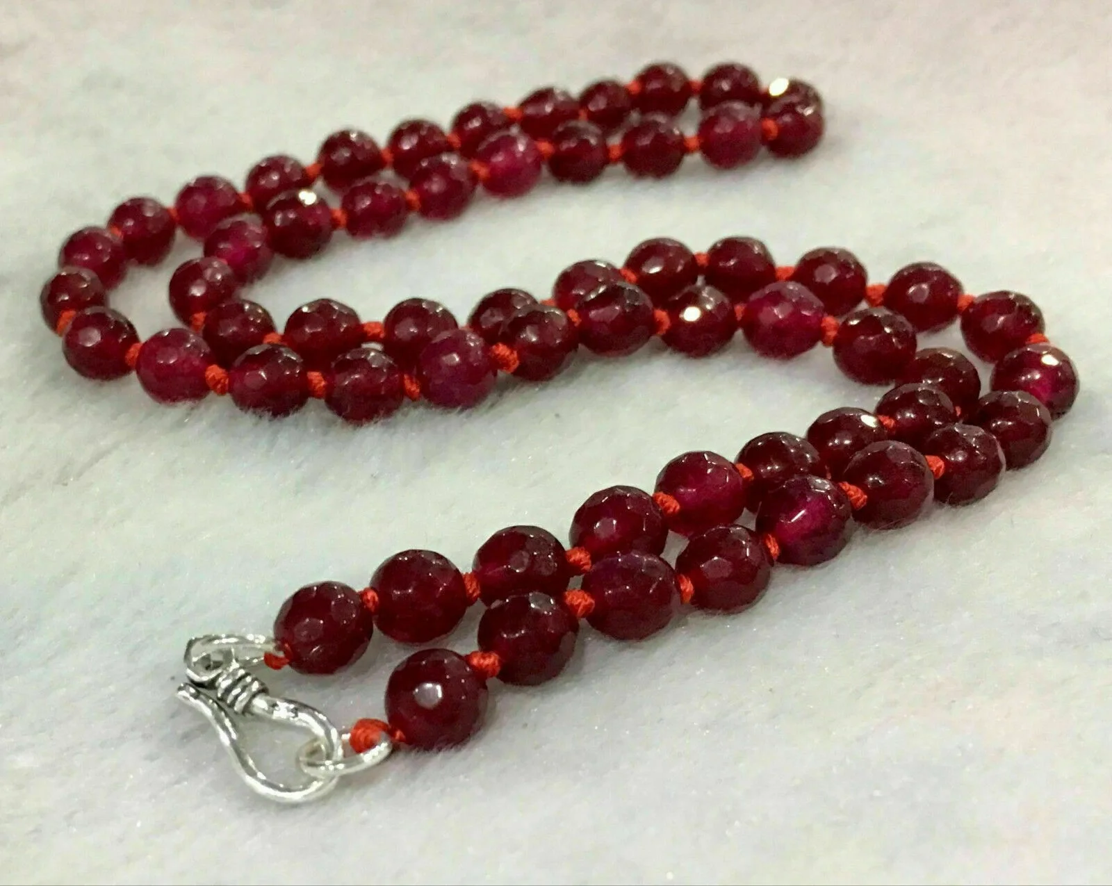 

Fine 6mm Red Ruby Faceted Round Gemstone Beads Necklace 16-25" 925 Silver Clasp AAA