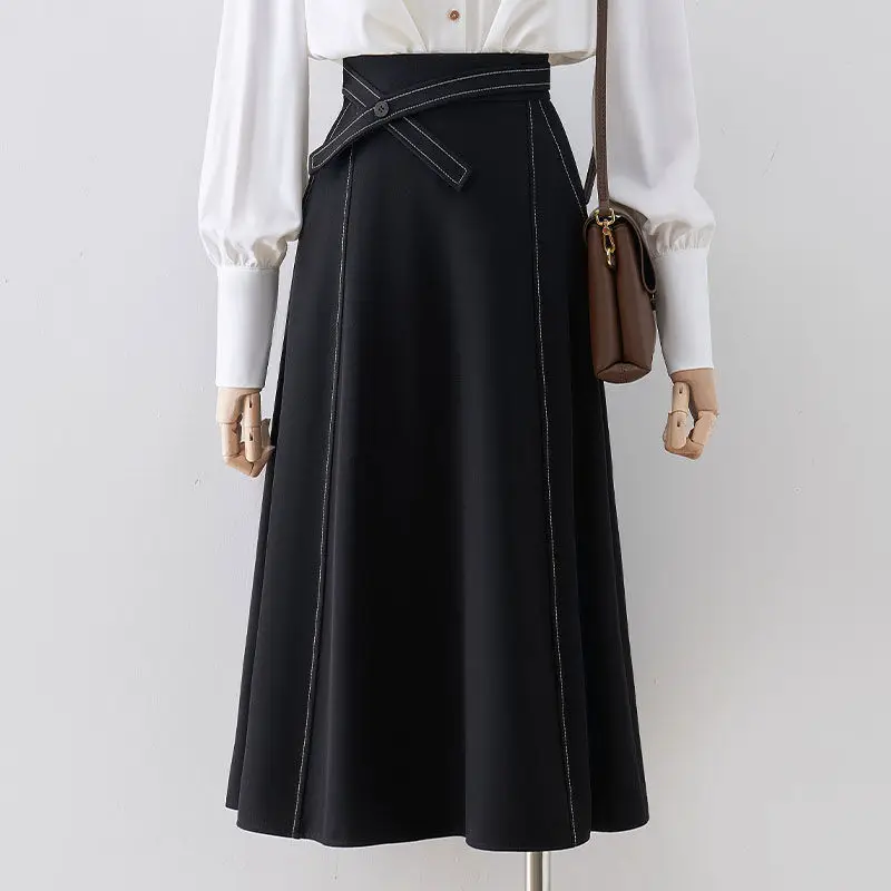 

Solid Skirts Women High Waist Fashion Korean Style Elegant 2022 New Spring Autumn Casual Female A-line Skirts Clothing Q55
